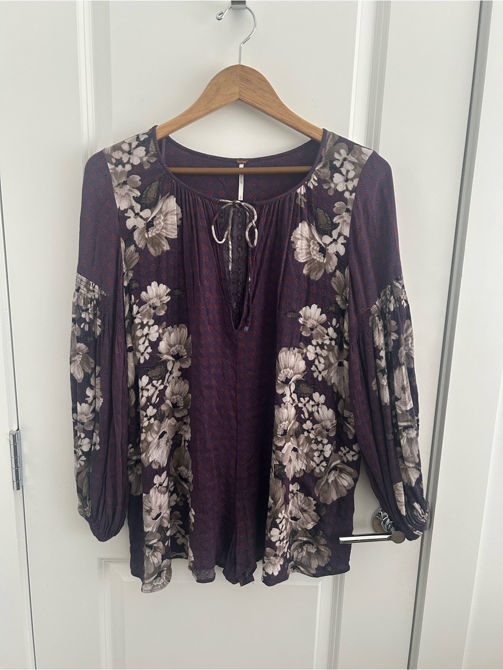Free People Boho Floral Long Sleeve Romper Purple / Plum